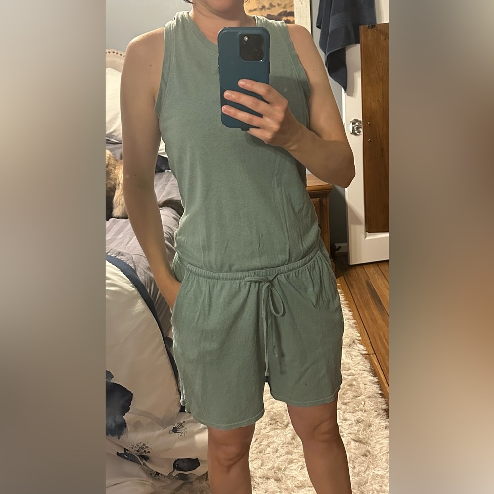 Pact Organic Cotton romper in Soft Green